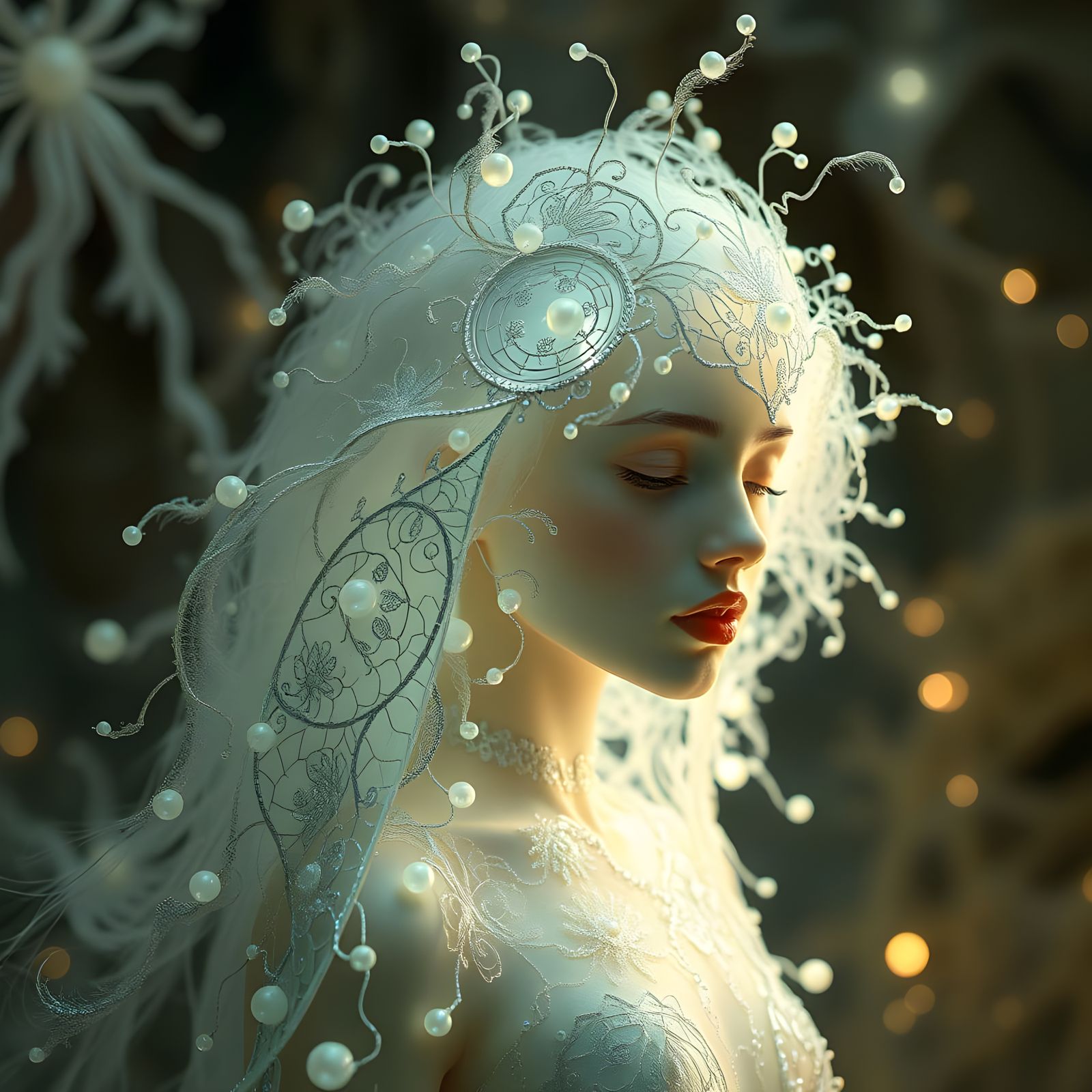Luminous Pearl Filigree in Whimsical, Hyperrealistic Beauty