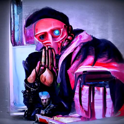 Futuristic Beggar in Renaissance Academic Style