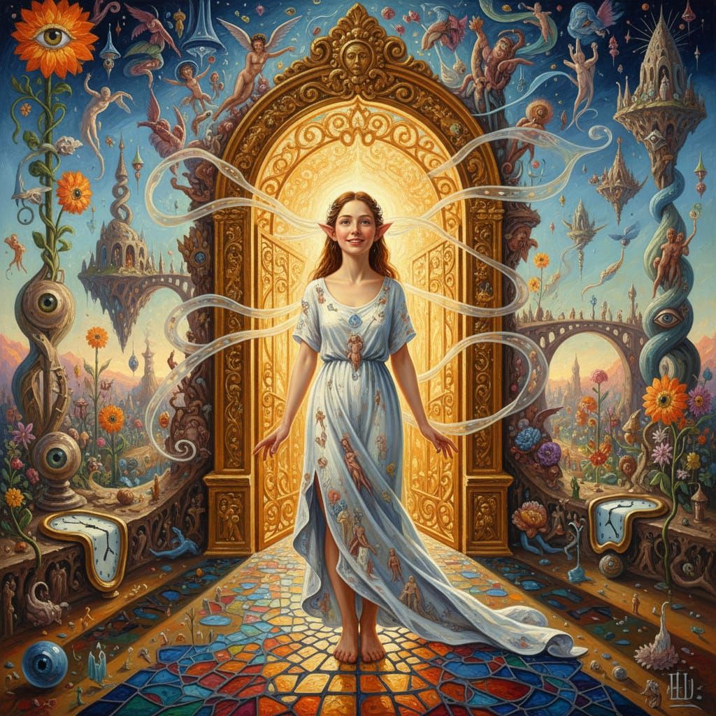 Surreal Gateway Vision in Dalí and Bosch Style