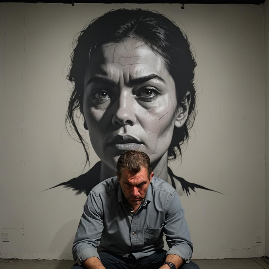 Photorealistic Man in Dark Room with Projection