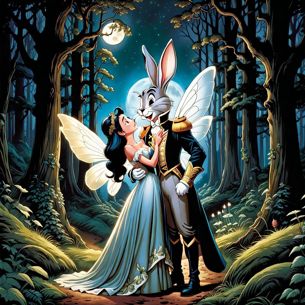 Bugs Bunny as Oberon in Moonlit Fairy Embrace