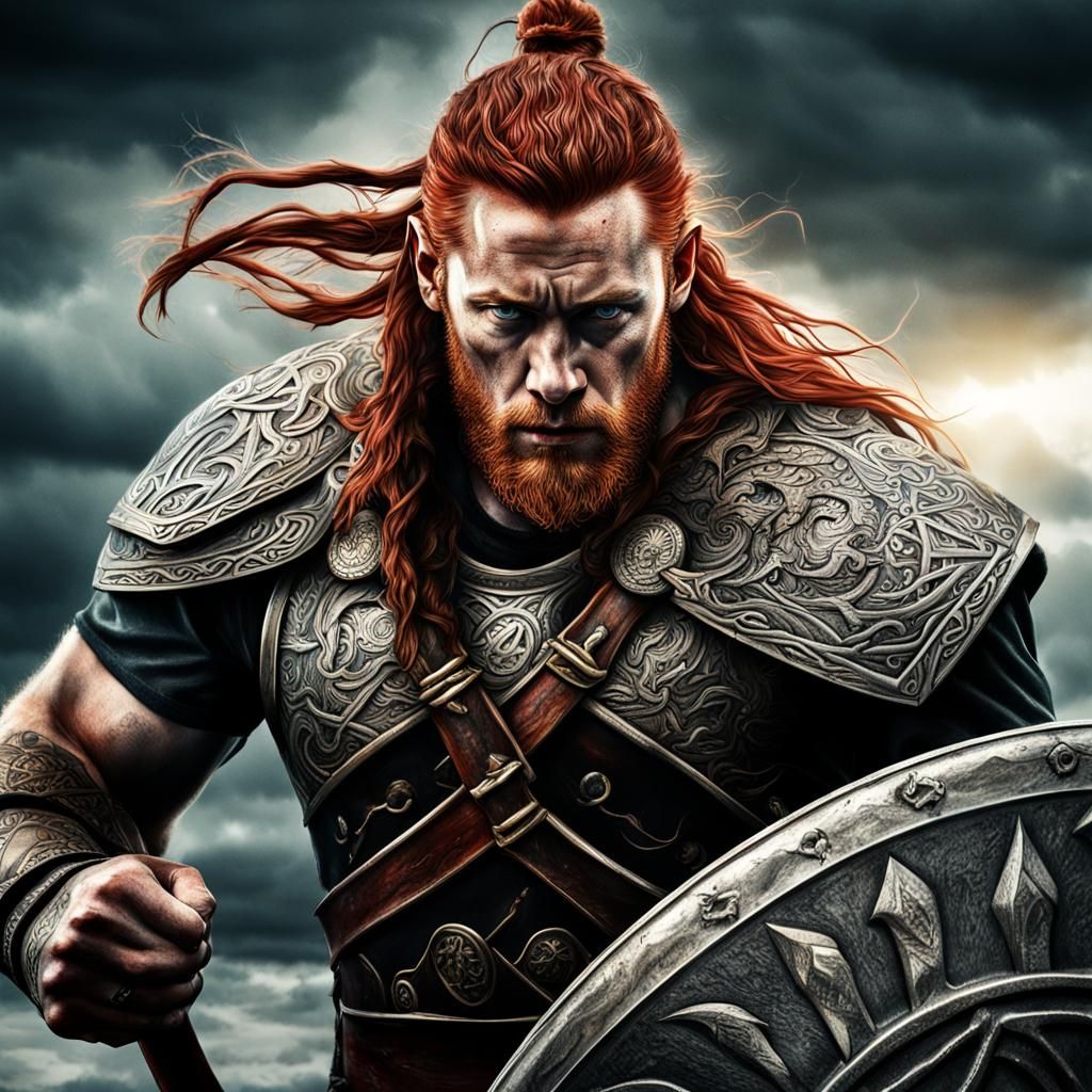 Viking God Loki in Storm with Nordic Tattoos