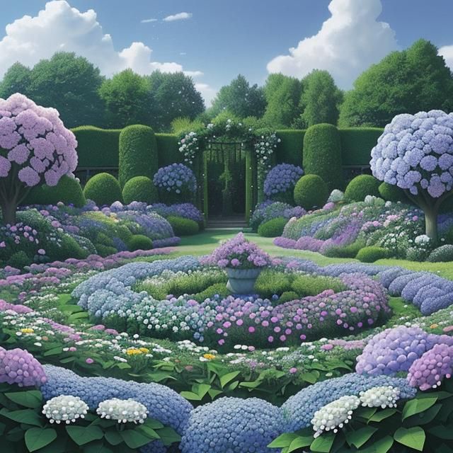 Magical Garden Mosaic with Roses and Hydrangeas