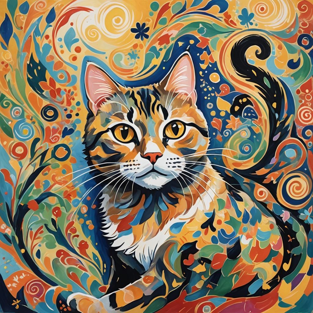 Dreamlike Cat Portrait in Gouache Painting Style