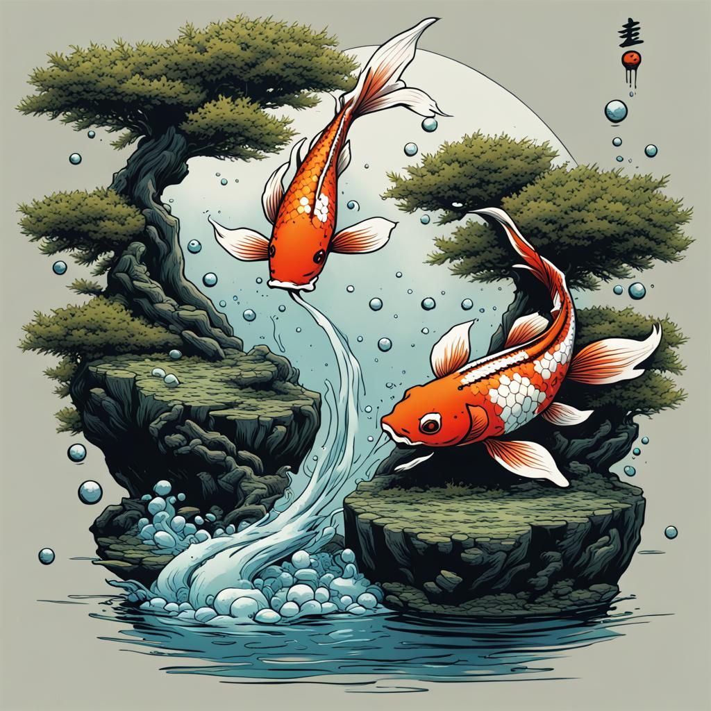 Bonsai Koi Aquascape Comic Book Art