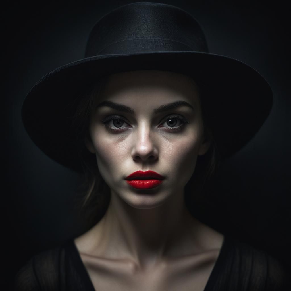 Monochrome Film Noir Portrait with Red Lips