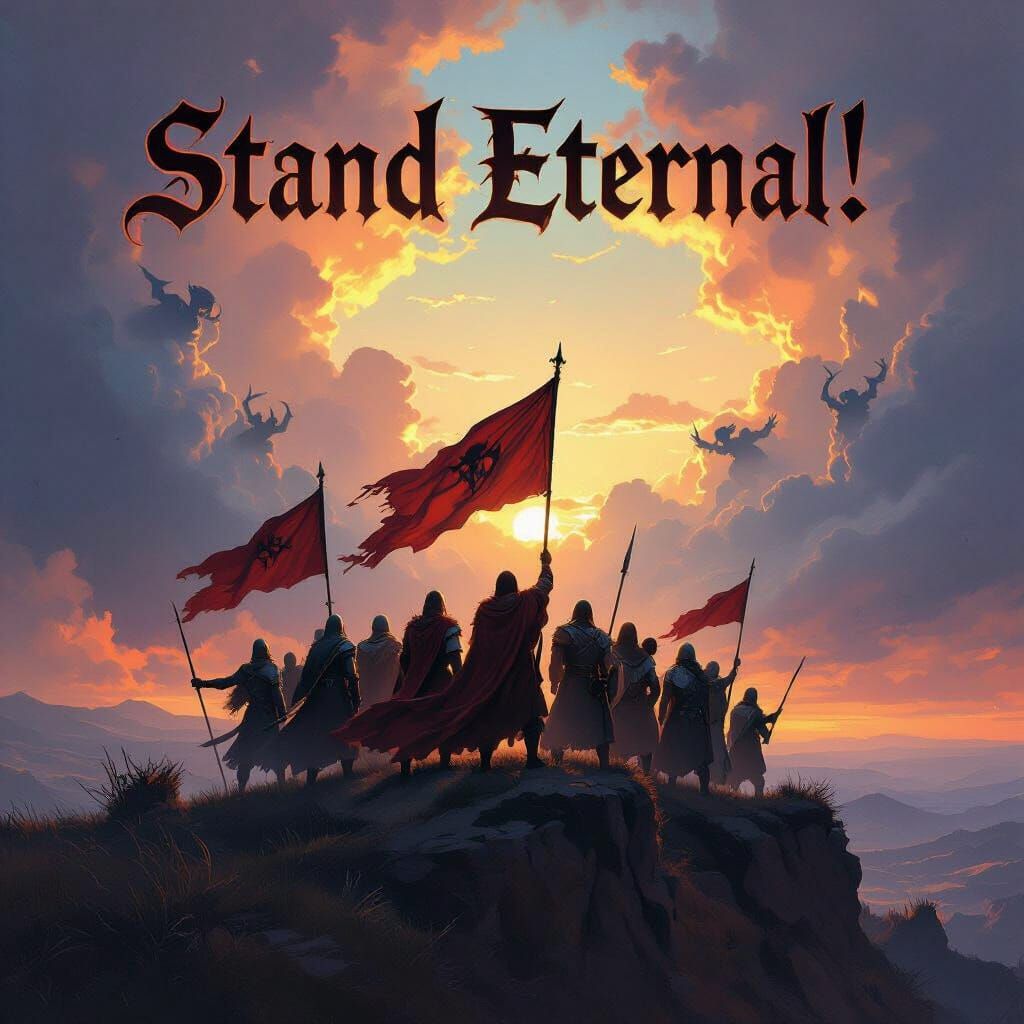 Medieval Army United on Cliffside at Dawn