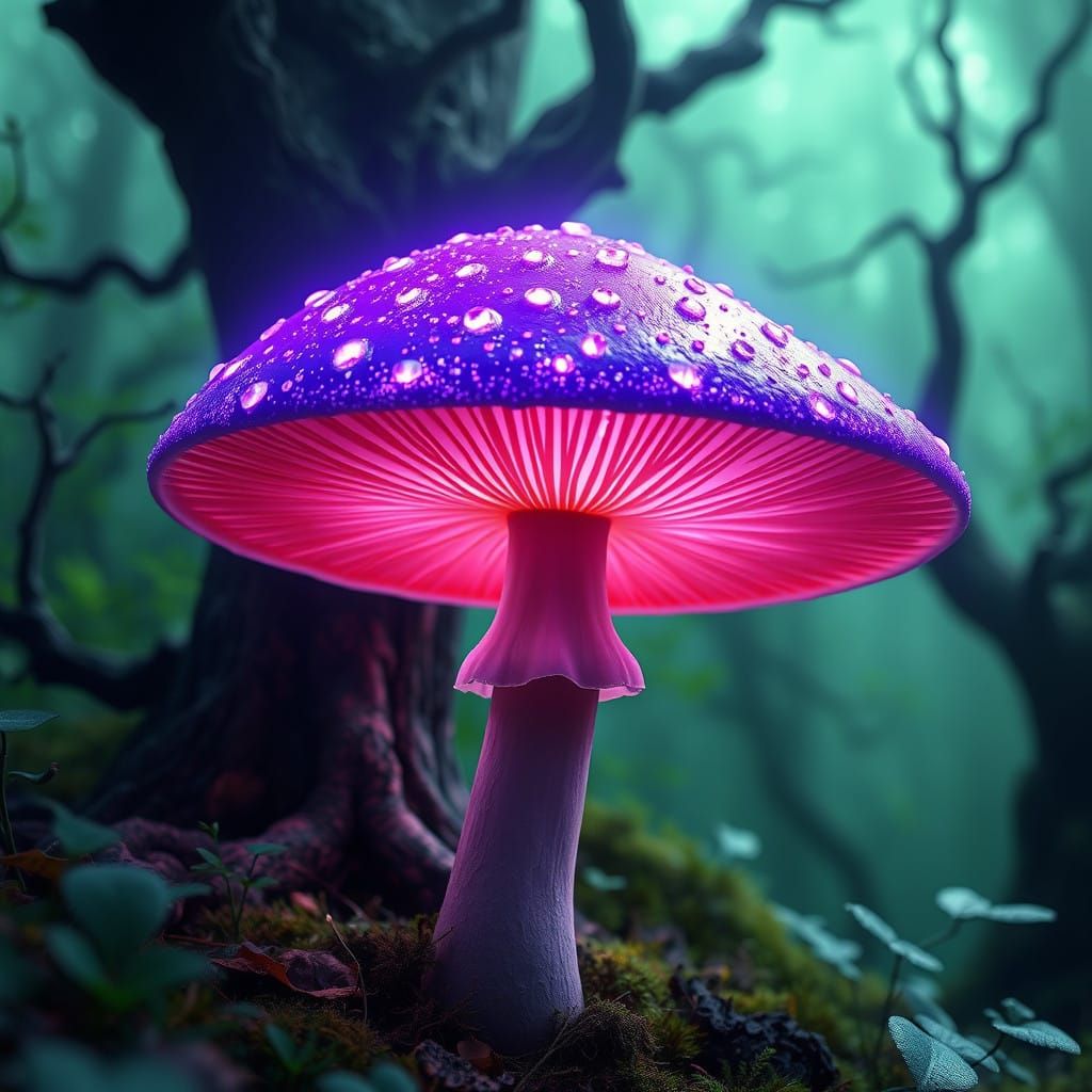 Whimsical Purple Mushroom in Enchanted Forest