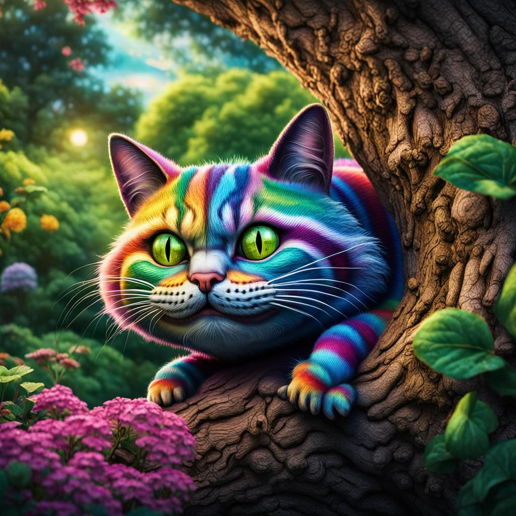 Rainbow Cheshire Cat in English Garden, Macro Photography