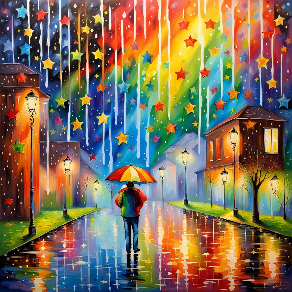 Impressionistic Rain, Rainbows, and Stars