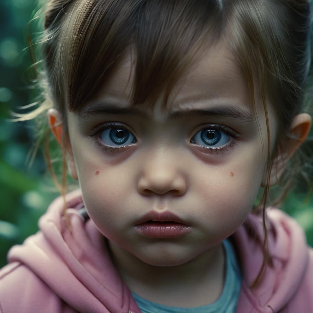 Sad Child Portrait in Hyperrealistic Style
