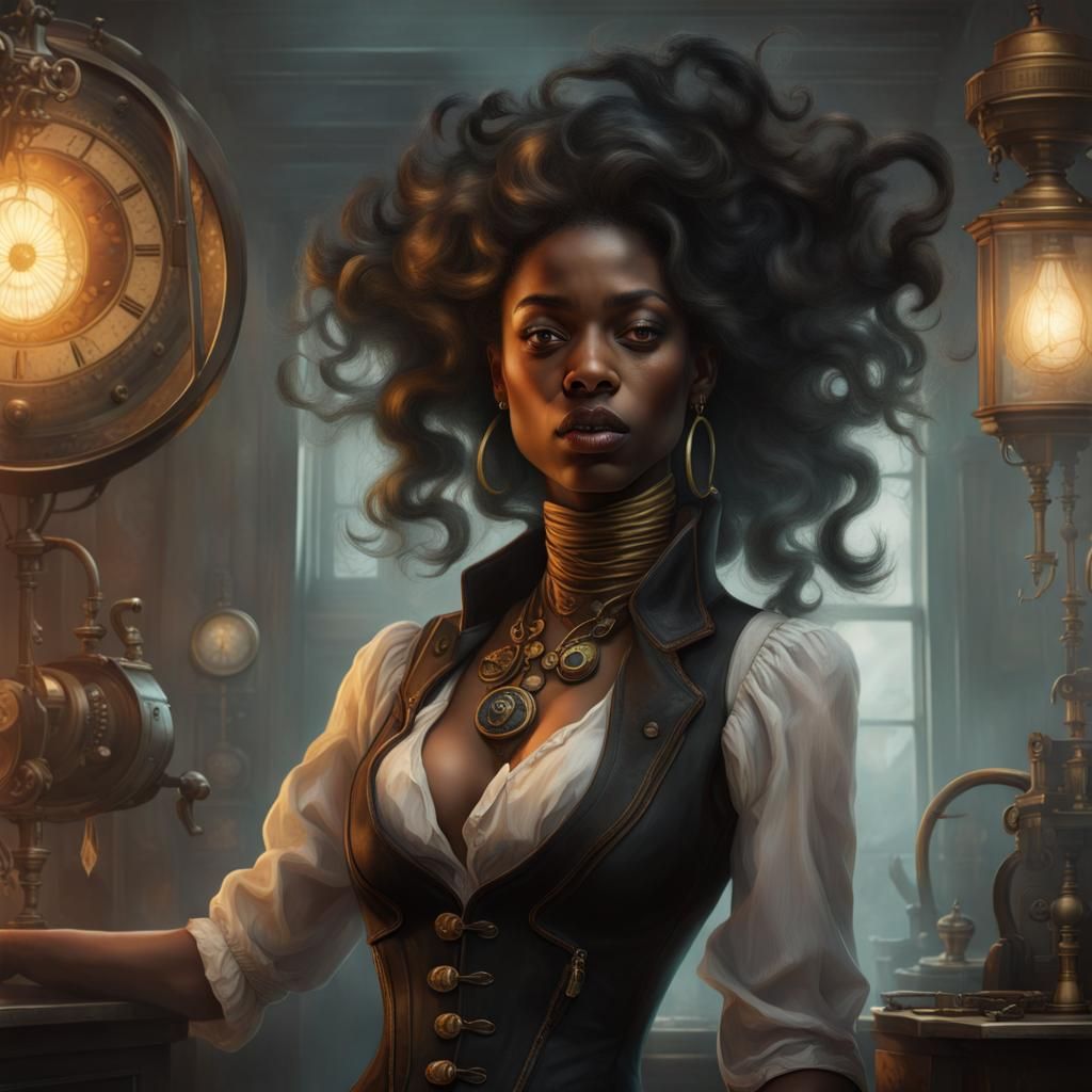 Attractive black steampunk woman