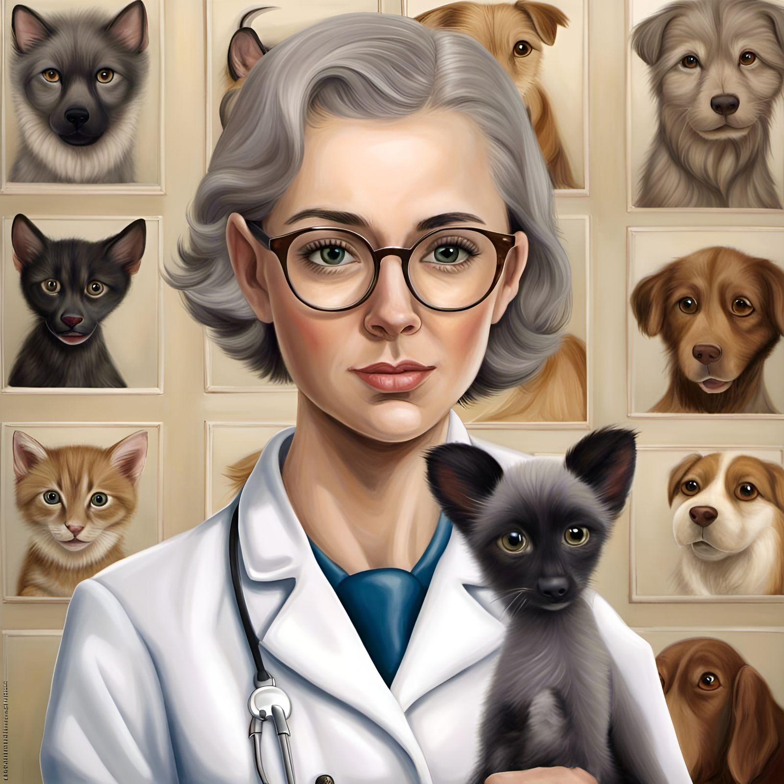 Artist Margaret Keane as a veterinarian