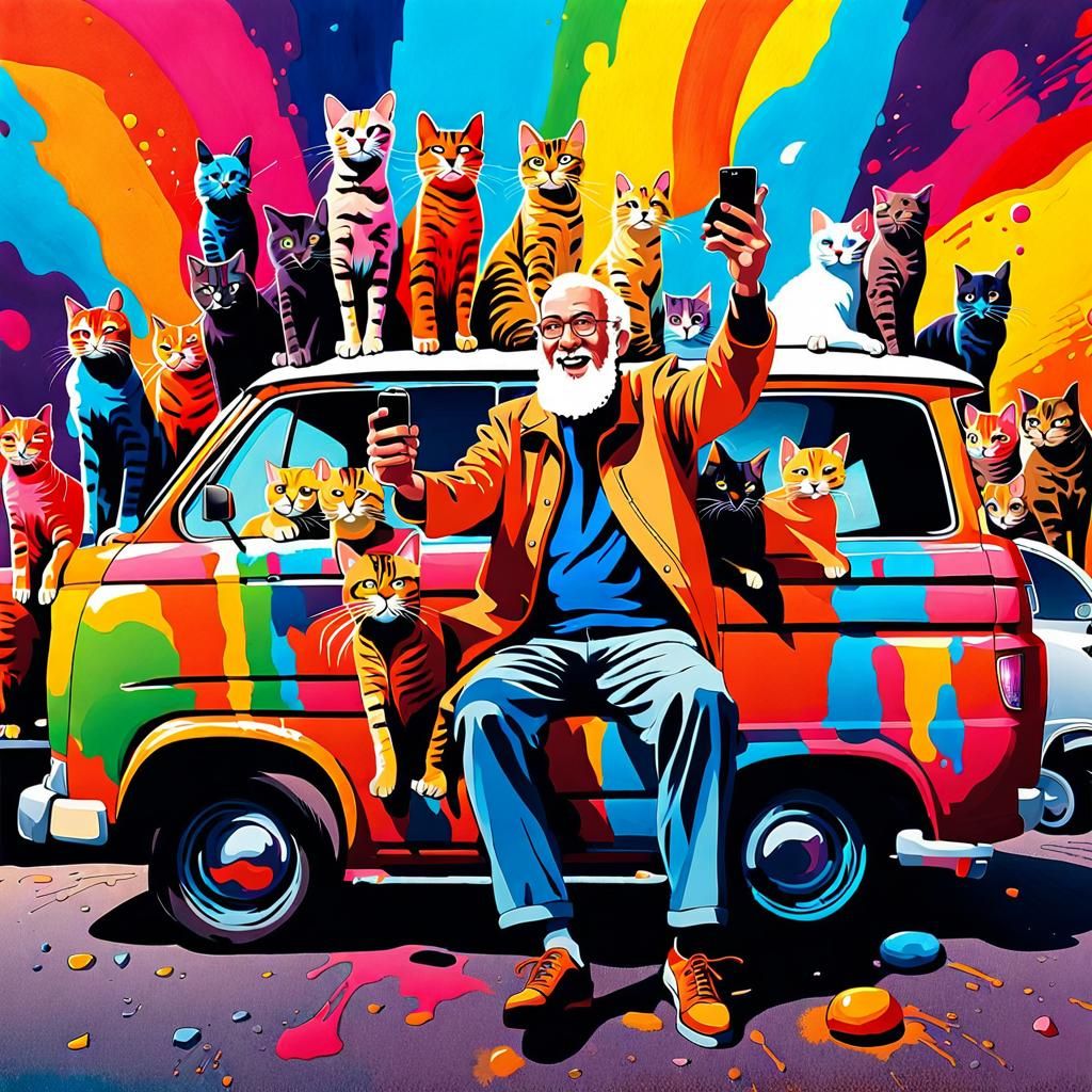 Graffiti Art: Man and Cats Selfie