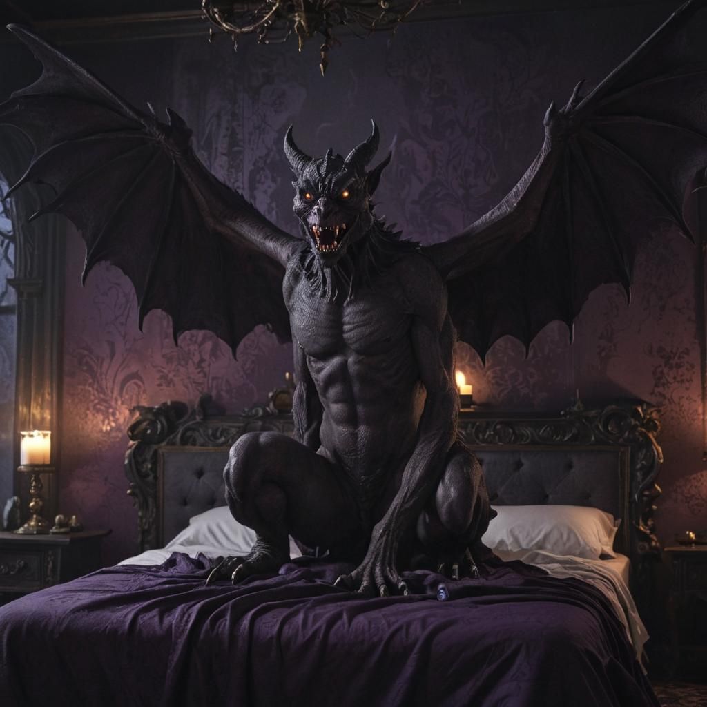 Gothic Horror Gargoyle in Master Bedroom Concept Art