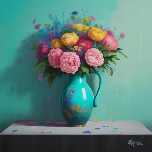 Vibrant Street Art: Vase with Peonies