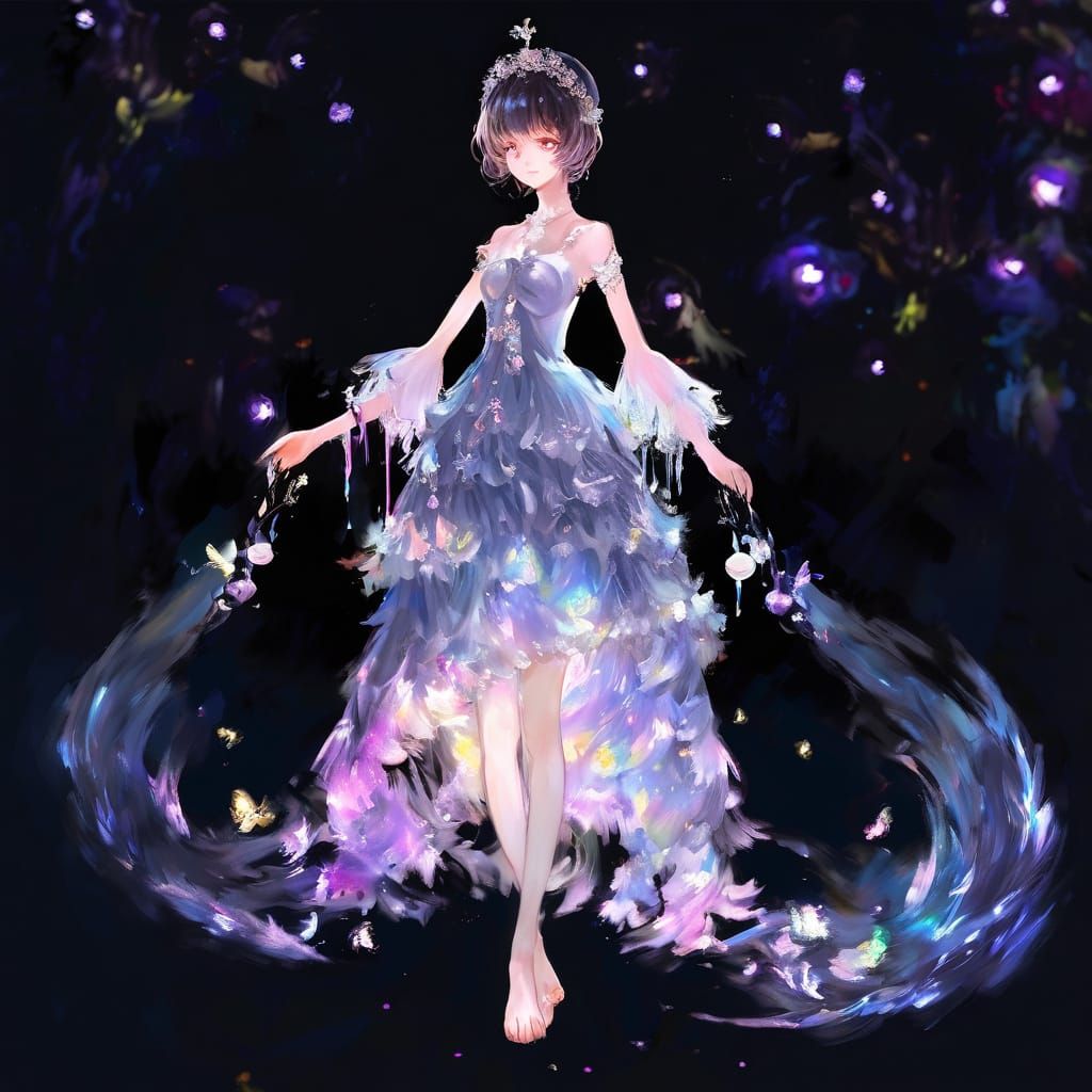 Anime Pixies Dancing in Moonlit Clearing as Oil Painting