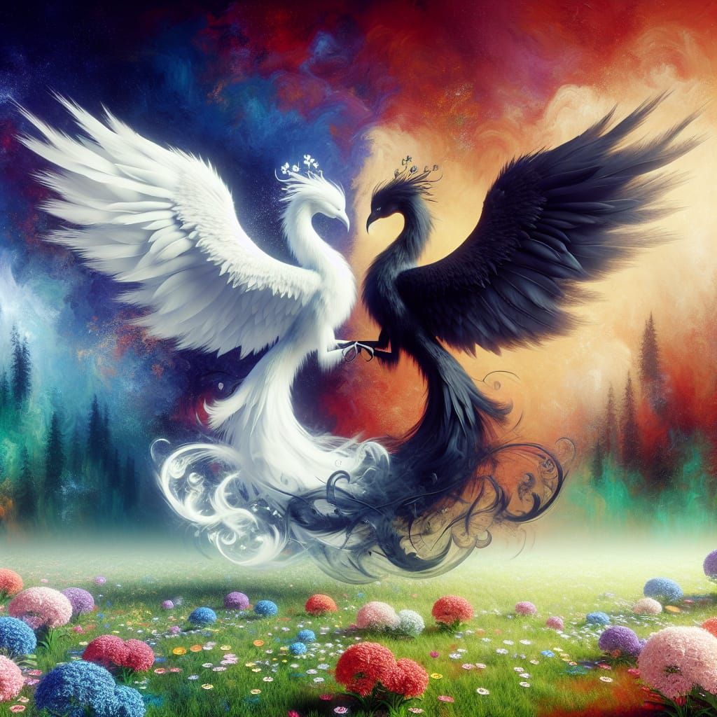 Yin and Yang Phoenixes in Eternal Dance