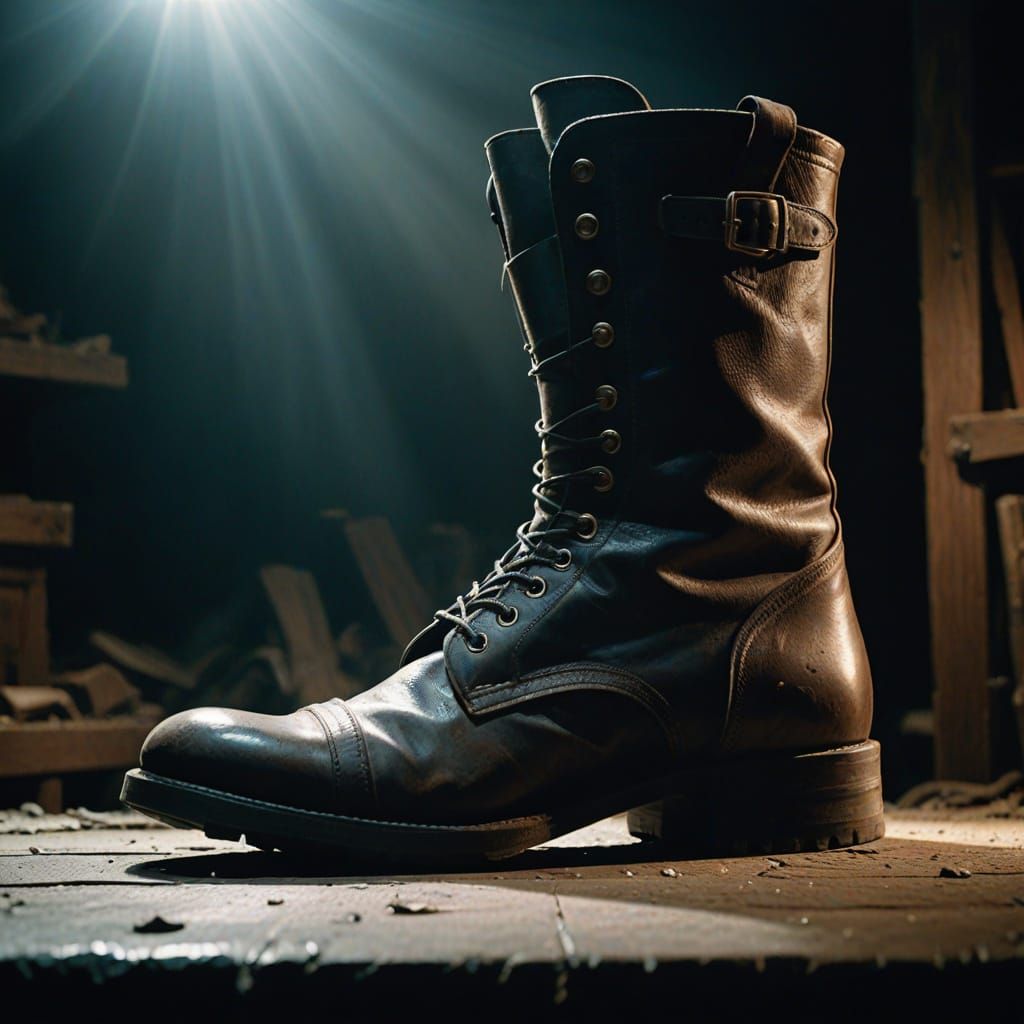 Distressed Boot in the Shadows of a Human Face