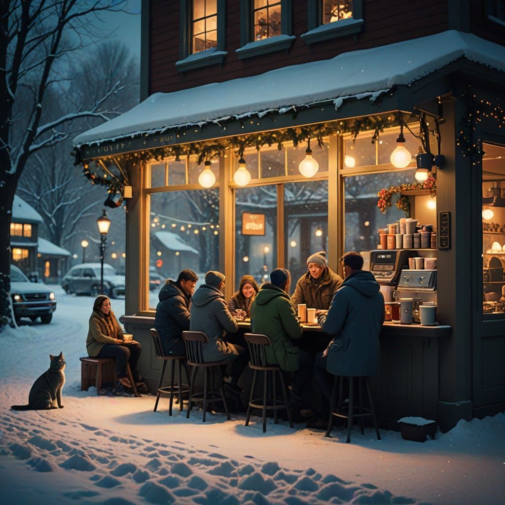 Cozy Winter Wonderland Coffee Shop Scene