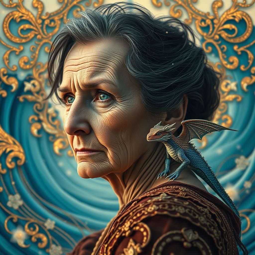 Woman, Dragon, Ocean View in Solarpunk Style