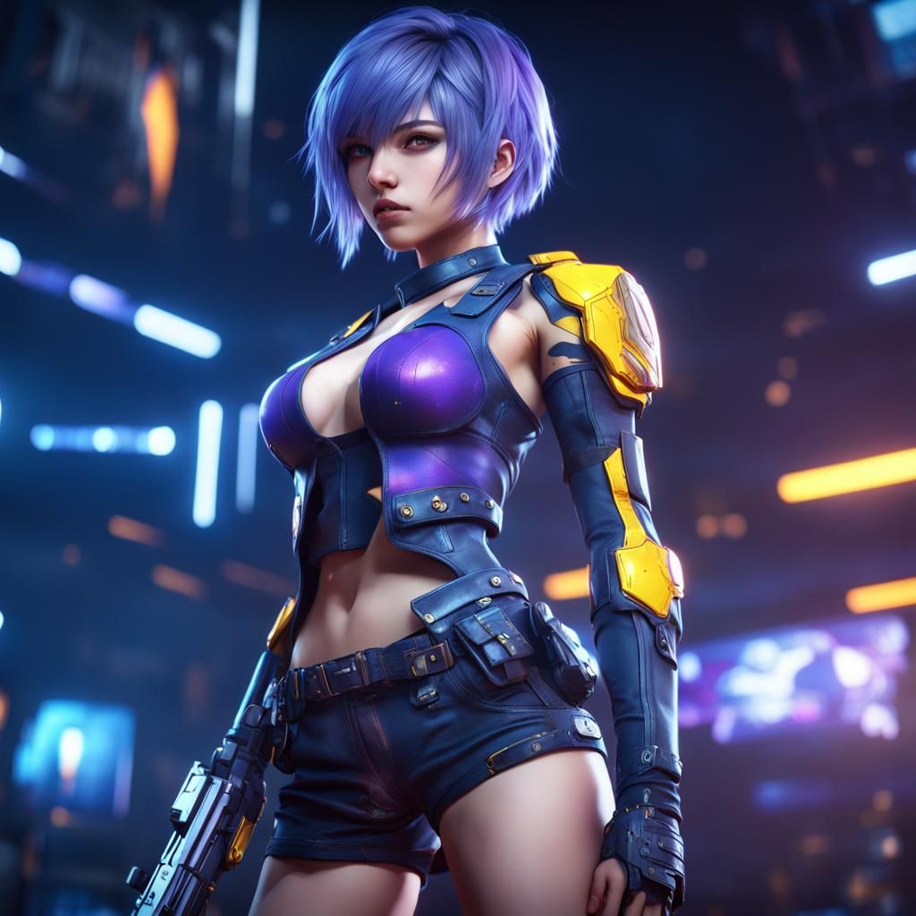 Sci-Fi Anime Girl in Hero Shooter Game, 8K Render