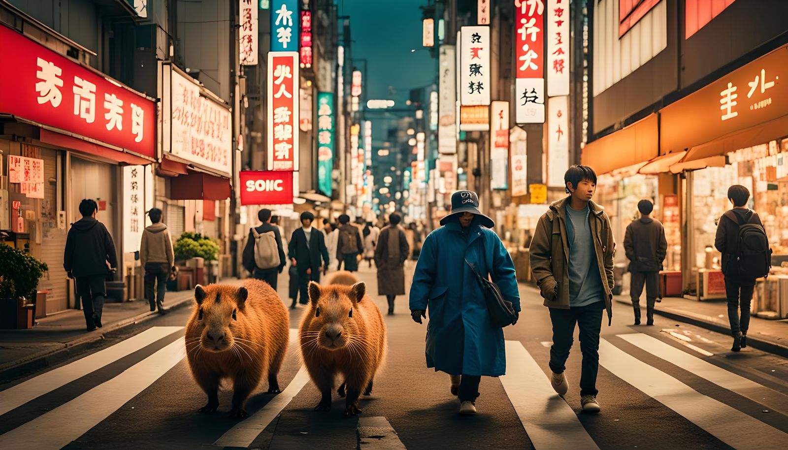 Capybara, Cat, Boy, and Kirby in Anime Tokyo