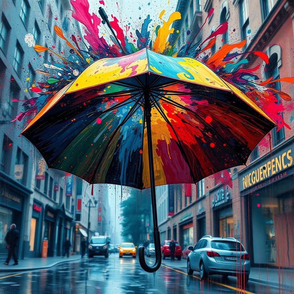 Vibrant Umbrella in Graffiti Street Art Fusion