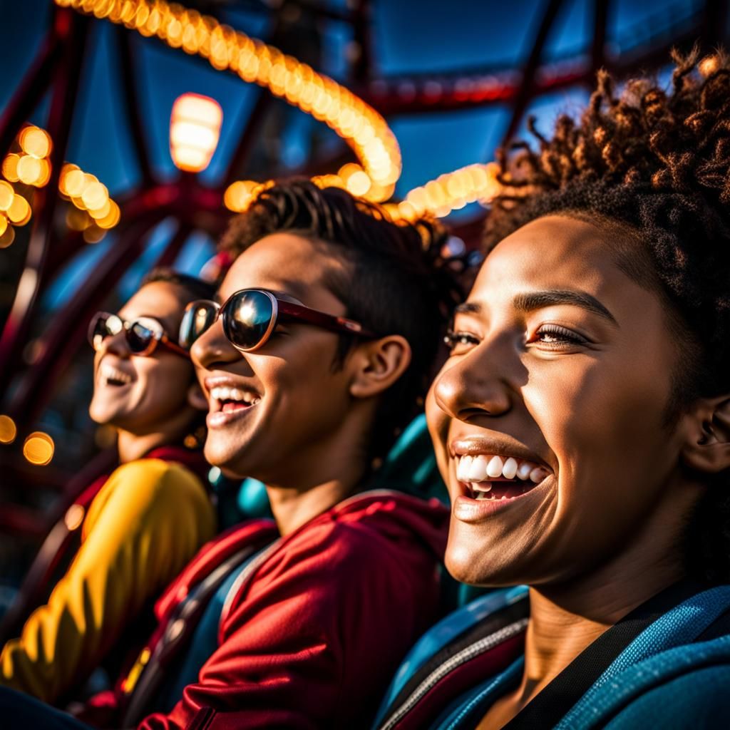 Friends Laughing on a Roller Coaster