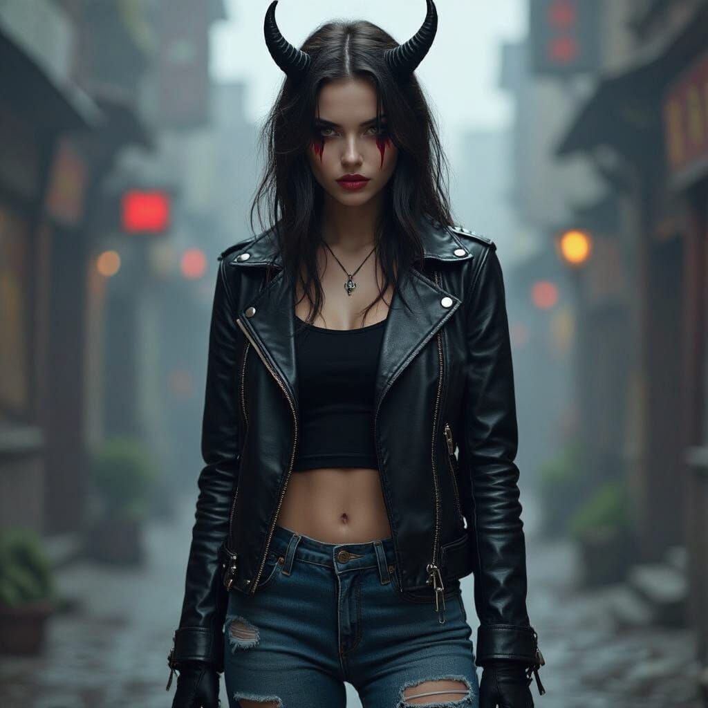 Gothic Devil Portrait with Claw Marks in Dark Fantasy Style