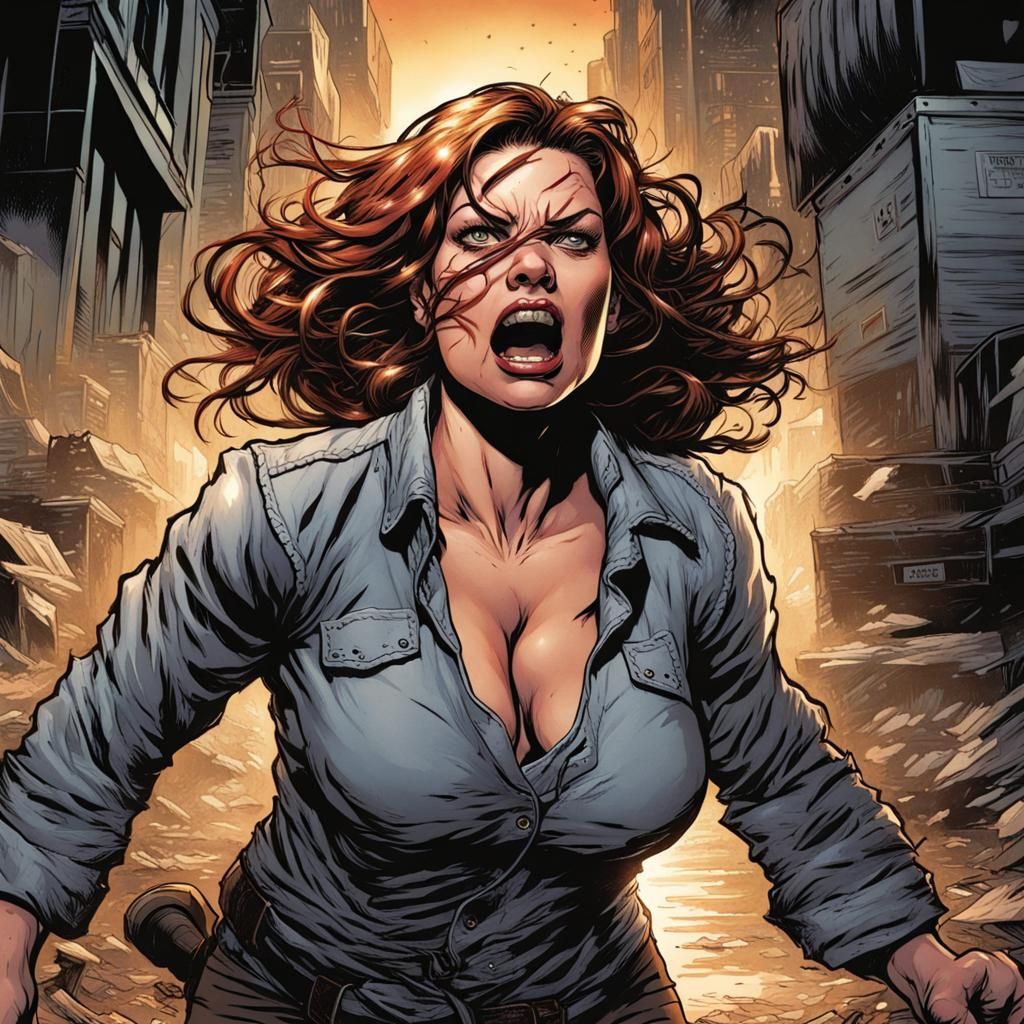 Angry Woman Survivor in Comic Book Art