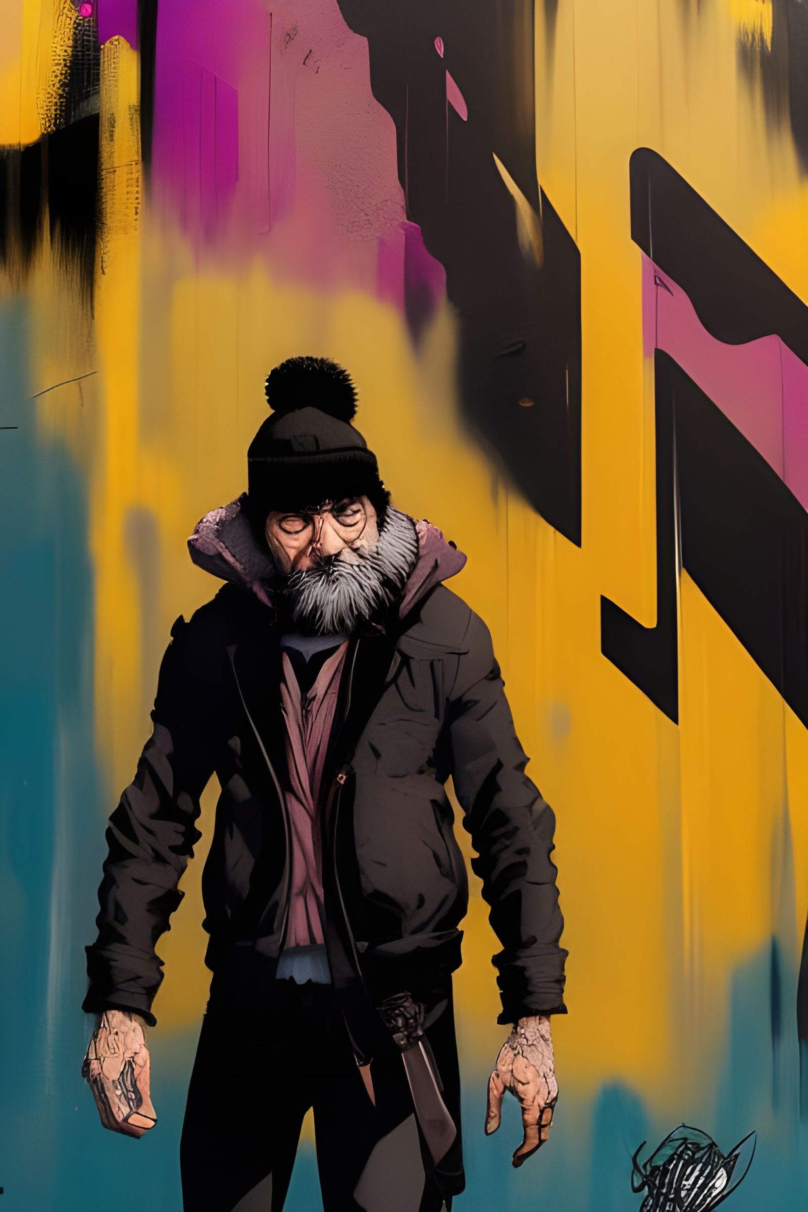 Desperate Hobo Portrait in Grunge Aesthetic