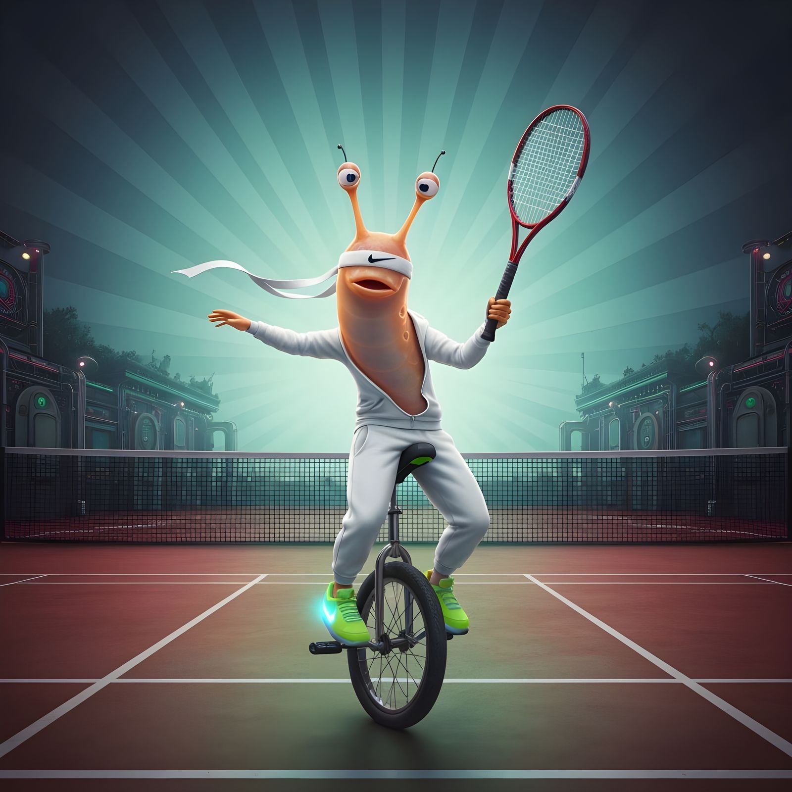 Slug Tennis Star on Unicycle, Digital Art