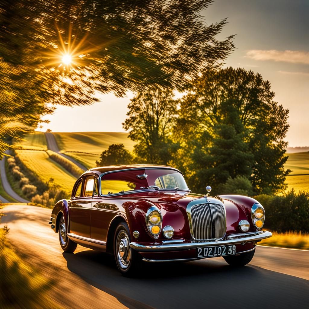 Classic Cars on a Sunlit Country Road