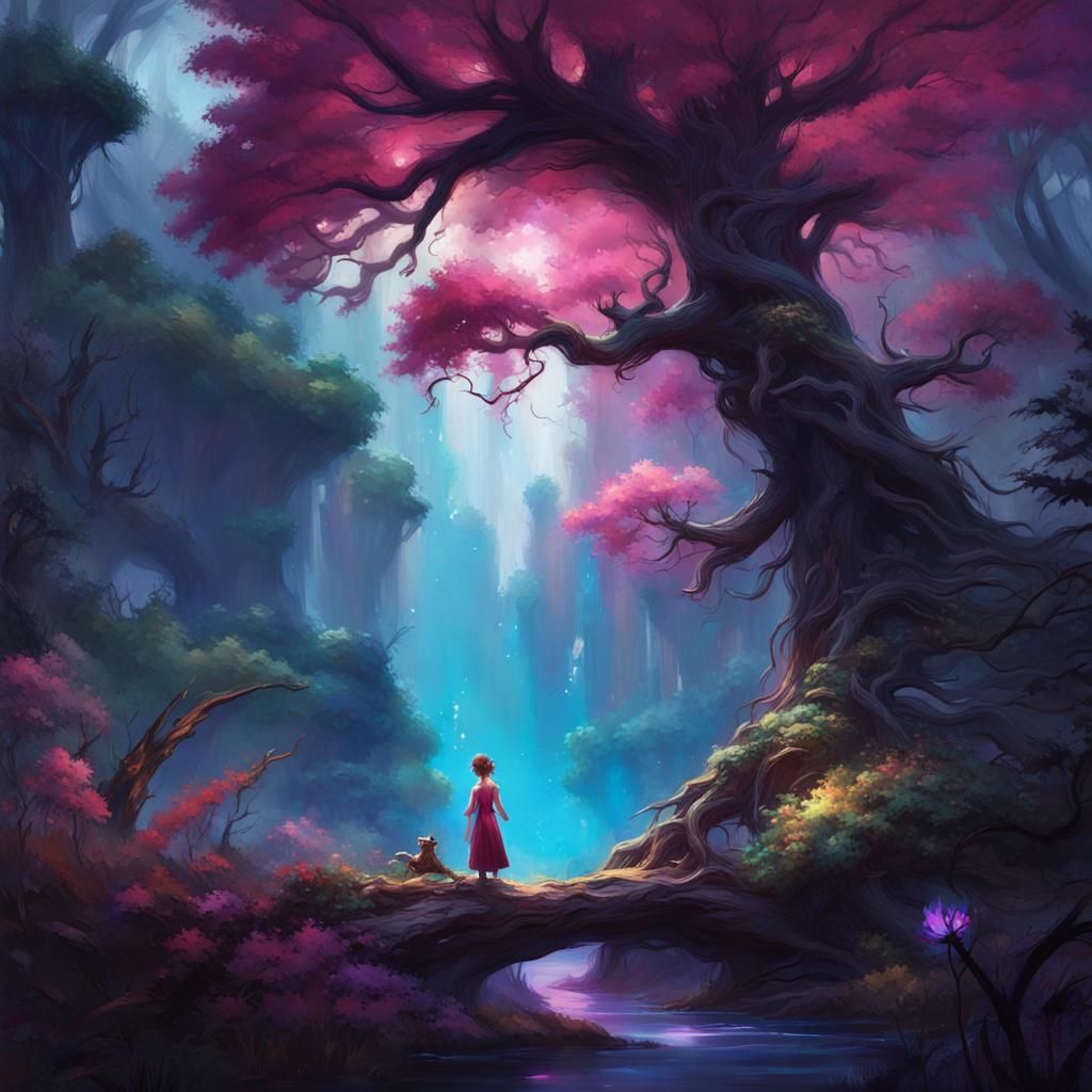 Spirit Tree in Starry Forest: Digital Art