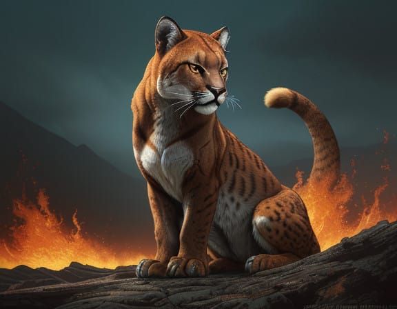 Majestic Cougar in Hyperrealistic, Dramatic Lighting