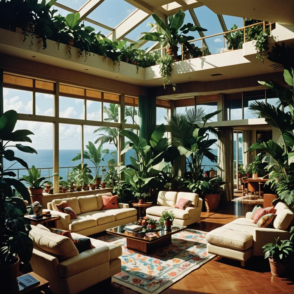 Tropical Penthouse Interior in 80s Style
