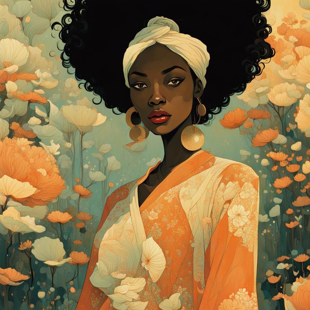 Black Woman Portrait in Victo Ngai Style