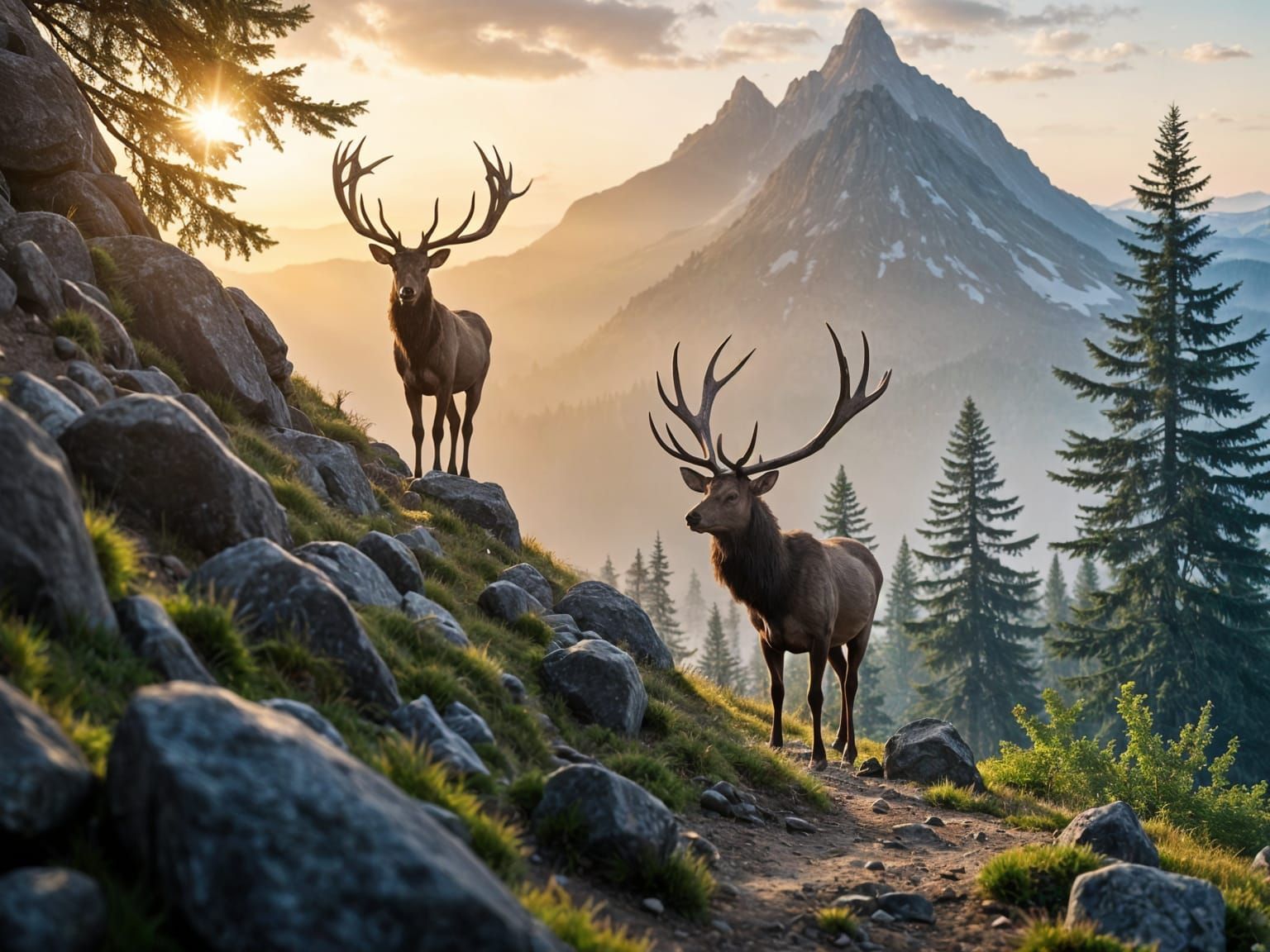 Golden Sunrise Over Mountain Elk Ascent