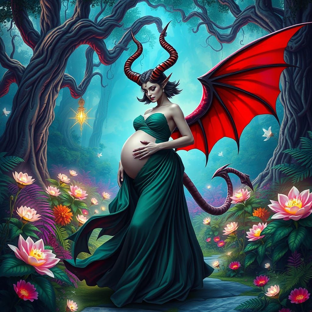 Curvaceous Demon in Emerald Garden