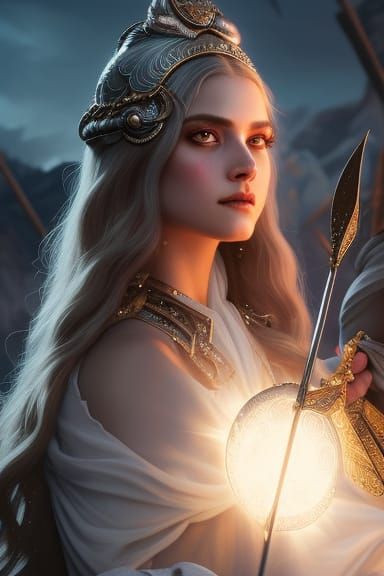 Teen Moon Goddess with Bow, Artstation Style