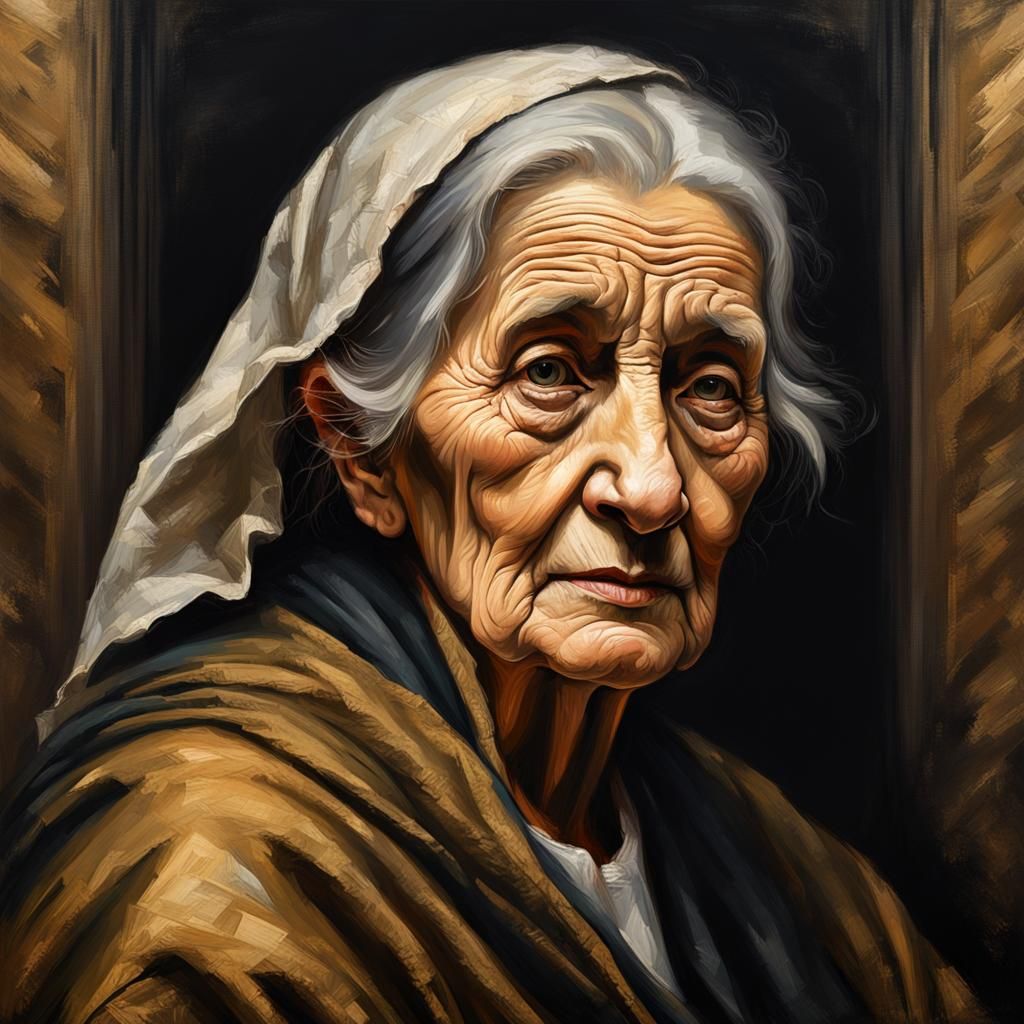 Old Woman Portrait in Rembrandt Style
