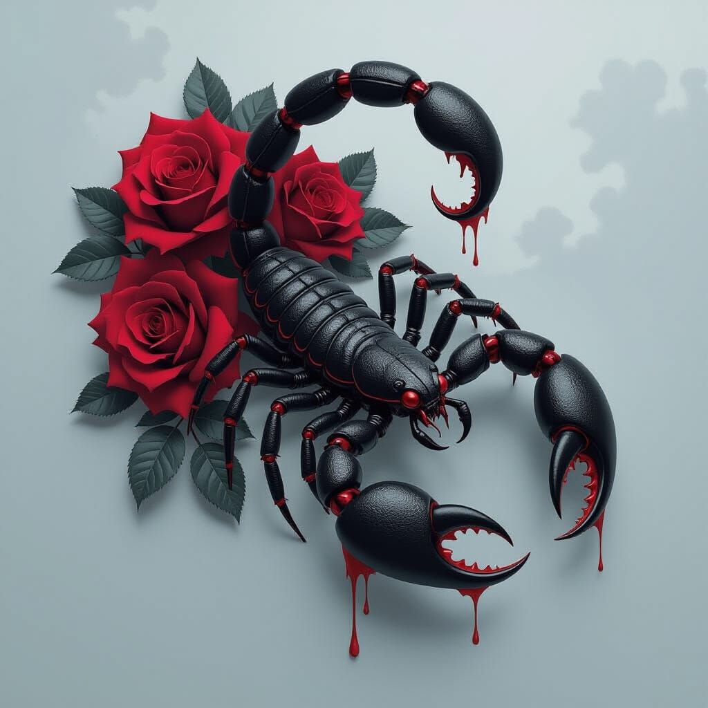 Hyperrealistic Logo of Roses and Scorpion
