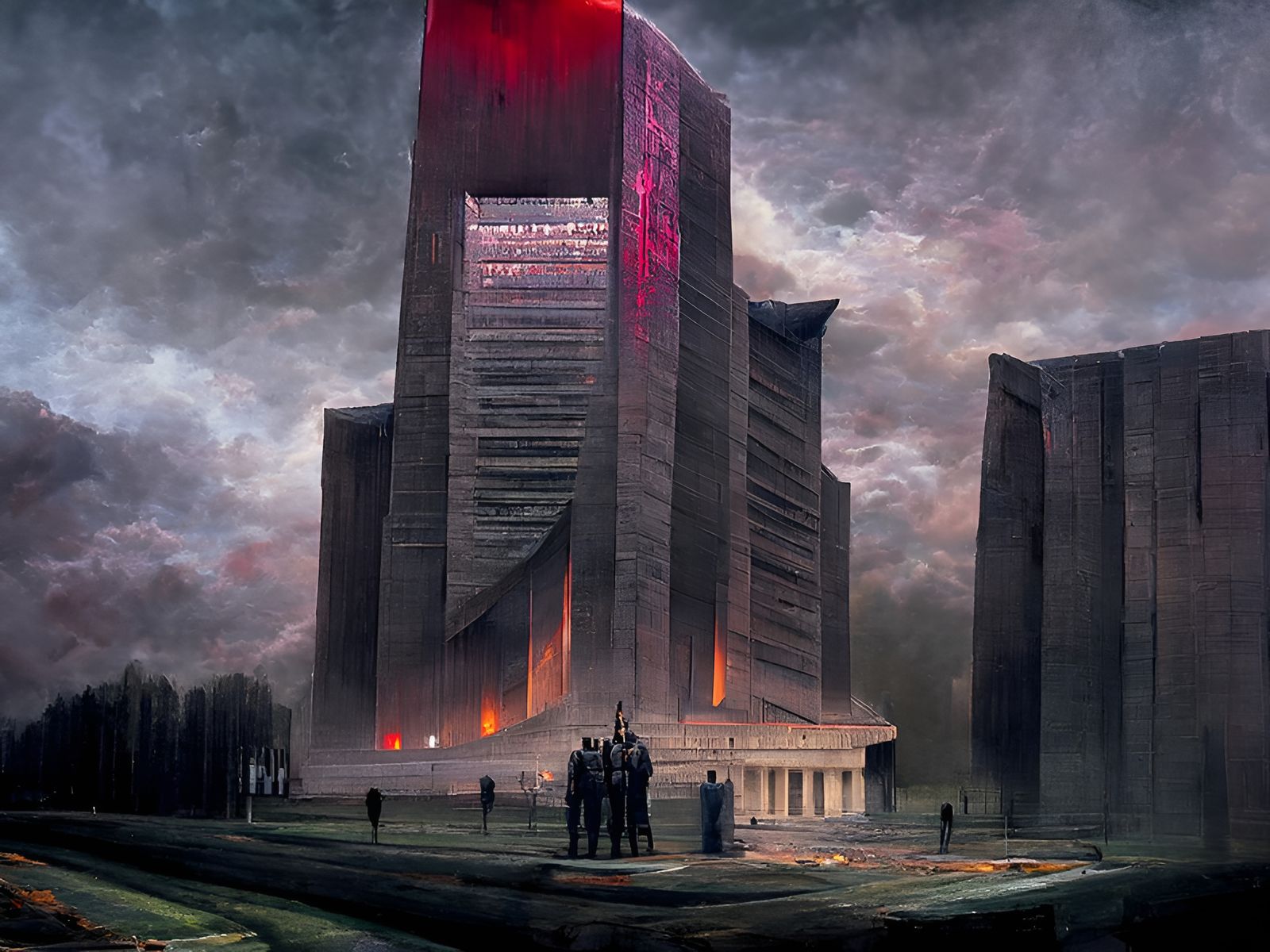 Dystopian Government Building in Brutalist Style