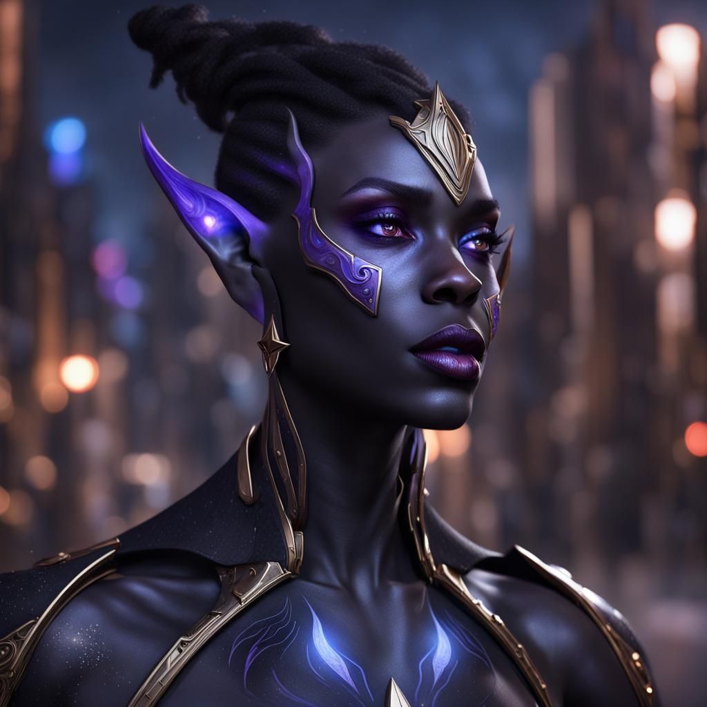 Abyssal Void Elf Portrait in Detailed Matte Style