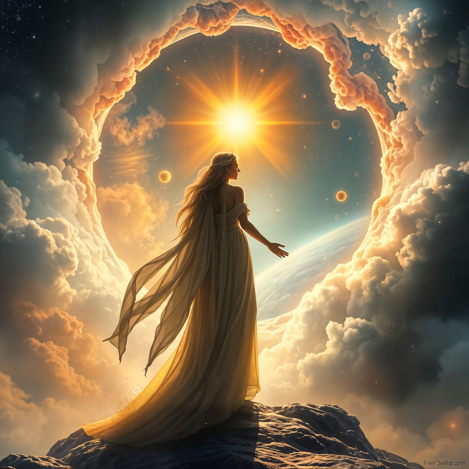 Celestial Goddess at Cosmic Portal Threshold
