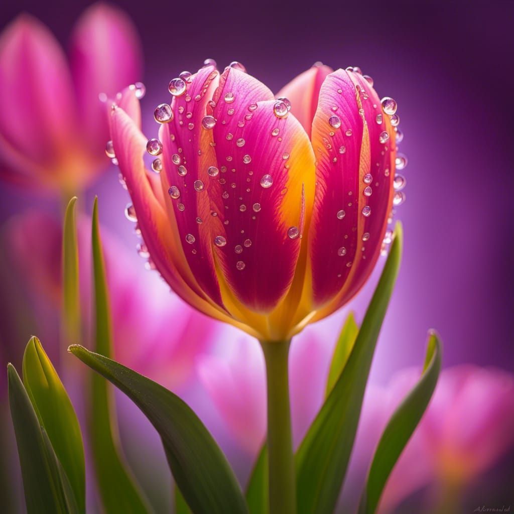 Luminescent Tulip with Golden Aura in Baroque Style