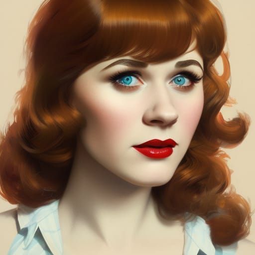 1950's Pinup Redhead Portrait in Art Nouveau Style