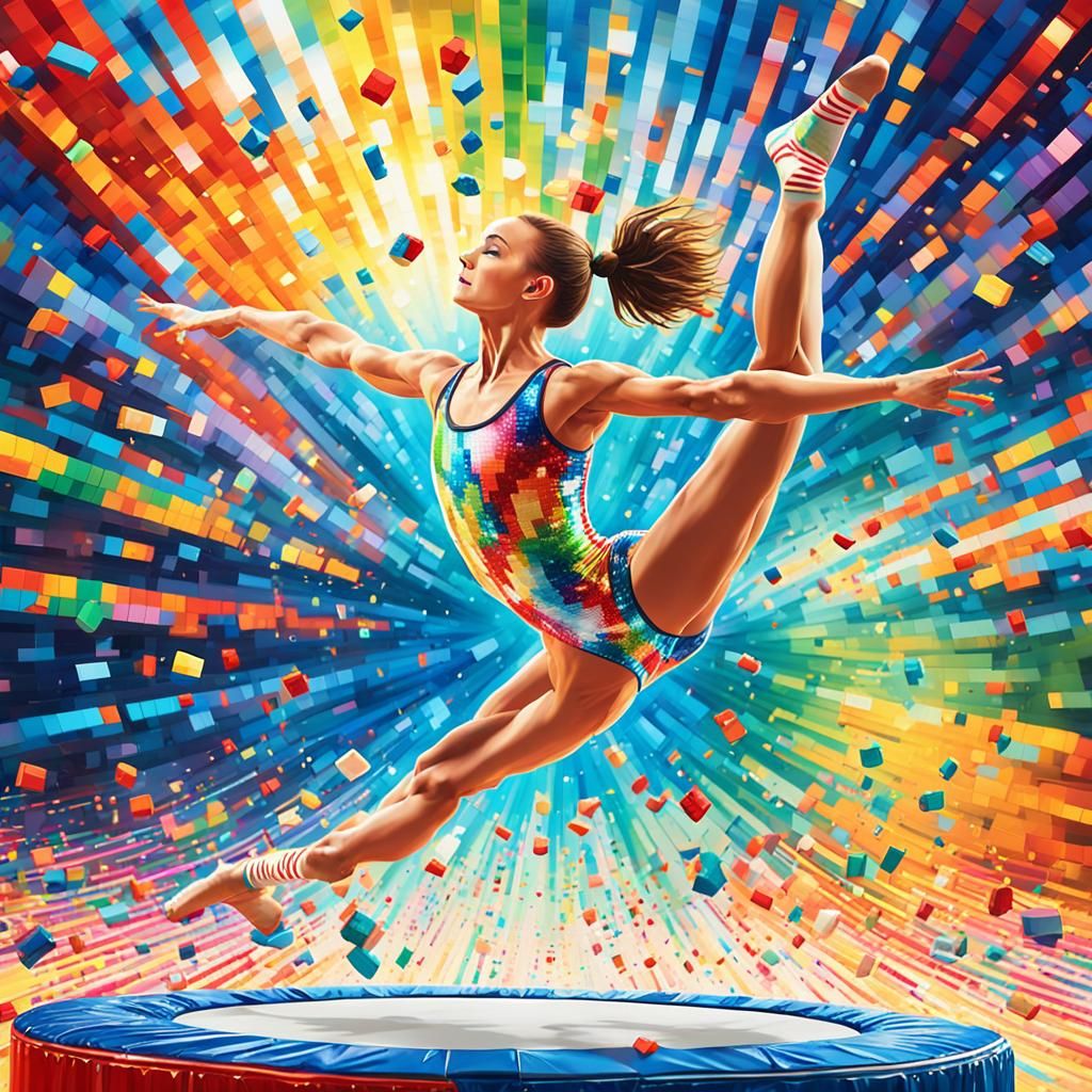 Gymnast's Double Somersault: Vibrant Digital Splash Art