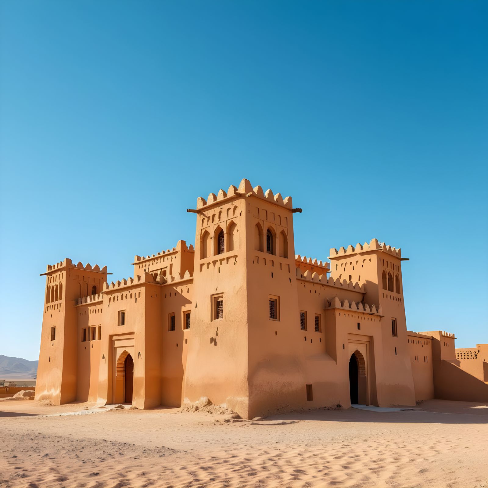 Traditional Moroccan Kasbah Adobe Architecture Detailed View
